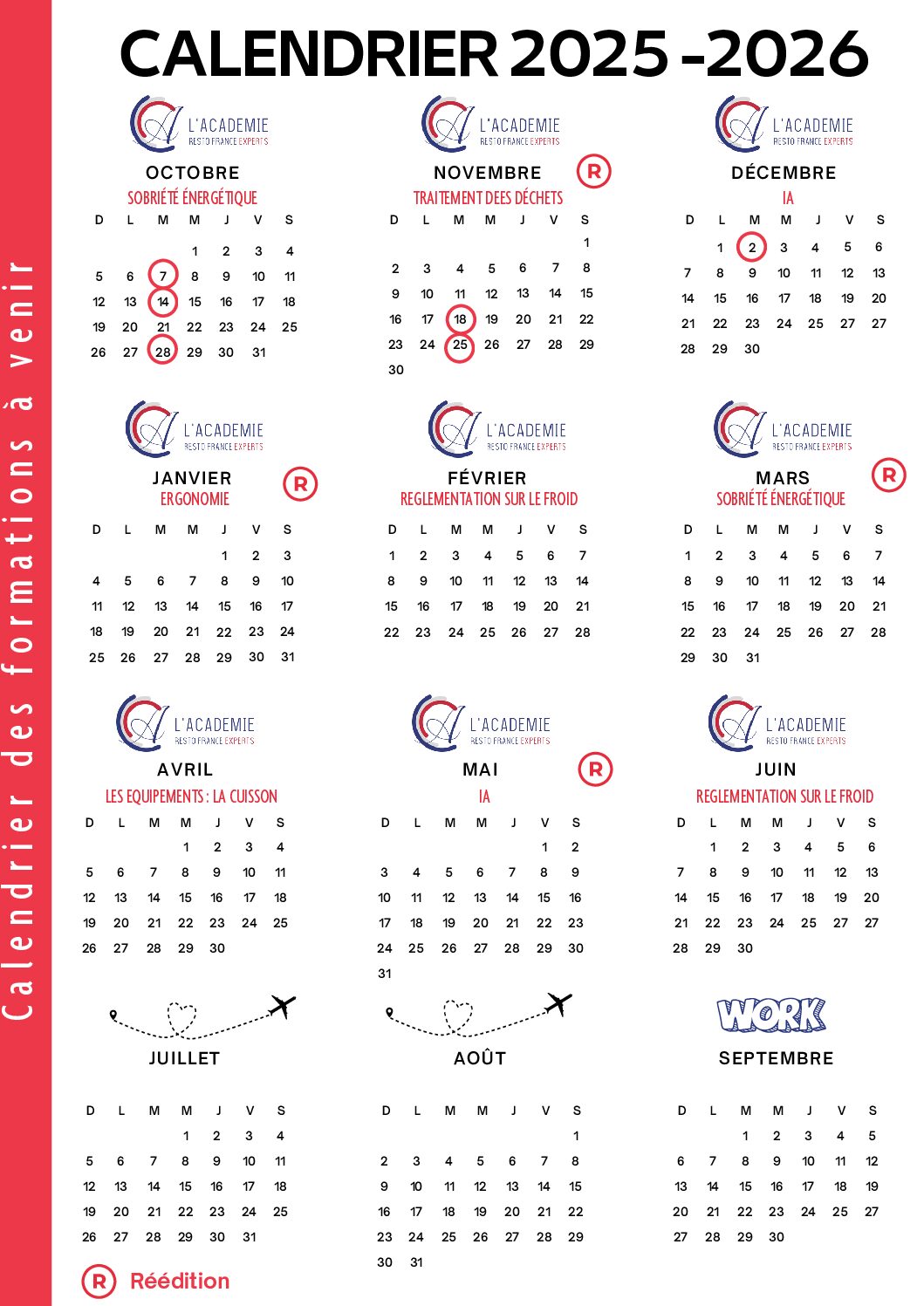 Calendrier Académie 2025 - 2026